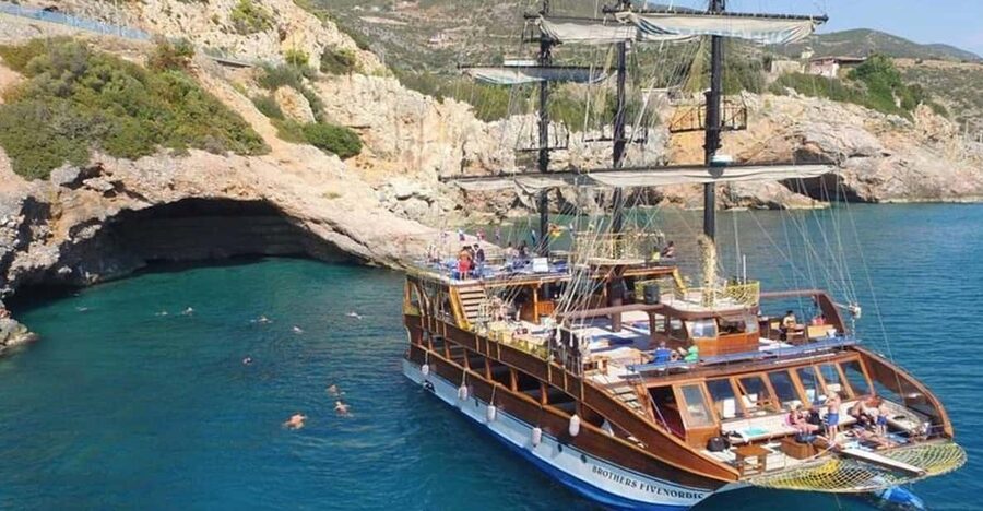 Alanya: Catamaran Boat Tour with Snorkeling and BBQ Lunch - The first swim stop and the Turkish Riviera