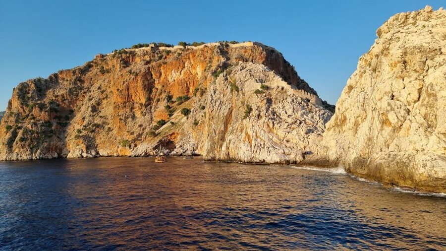 Alanya: Catamaran Boat Trip with Sunbathing and Swimming - The first swim stop near the shipyard