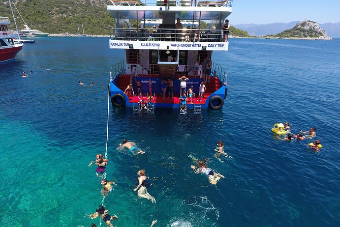 Full-Day Glass bottom Semi Submarine Cruise in Marmaris - The glass-bottom viewing area and the shipwreck stop