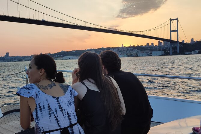 Istanbul Sunset Cruise on Luxury Yacht - Guided Group Cruise - Ortaköy Mosque beneath the first Bosphorus bridge